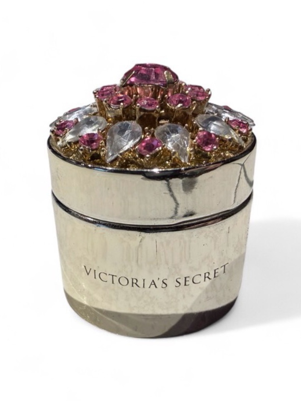 VTG Victoria's Secret Precious Mints Gold Tone Pink Rhinestone Trinket Pillbox